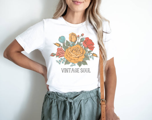 Vintage Soul Floral Retro Graphic Tees Botanical Women's Tee