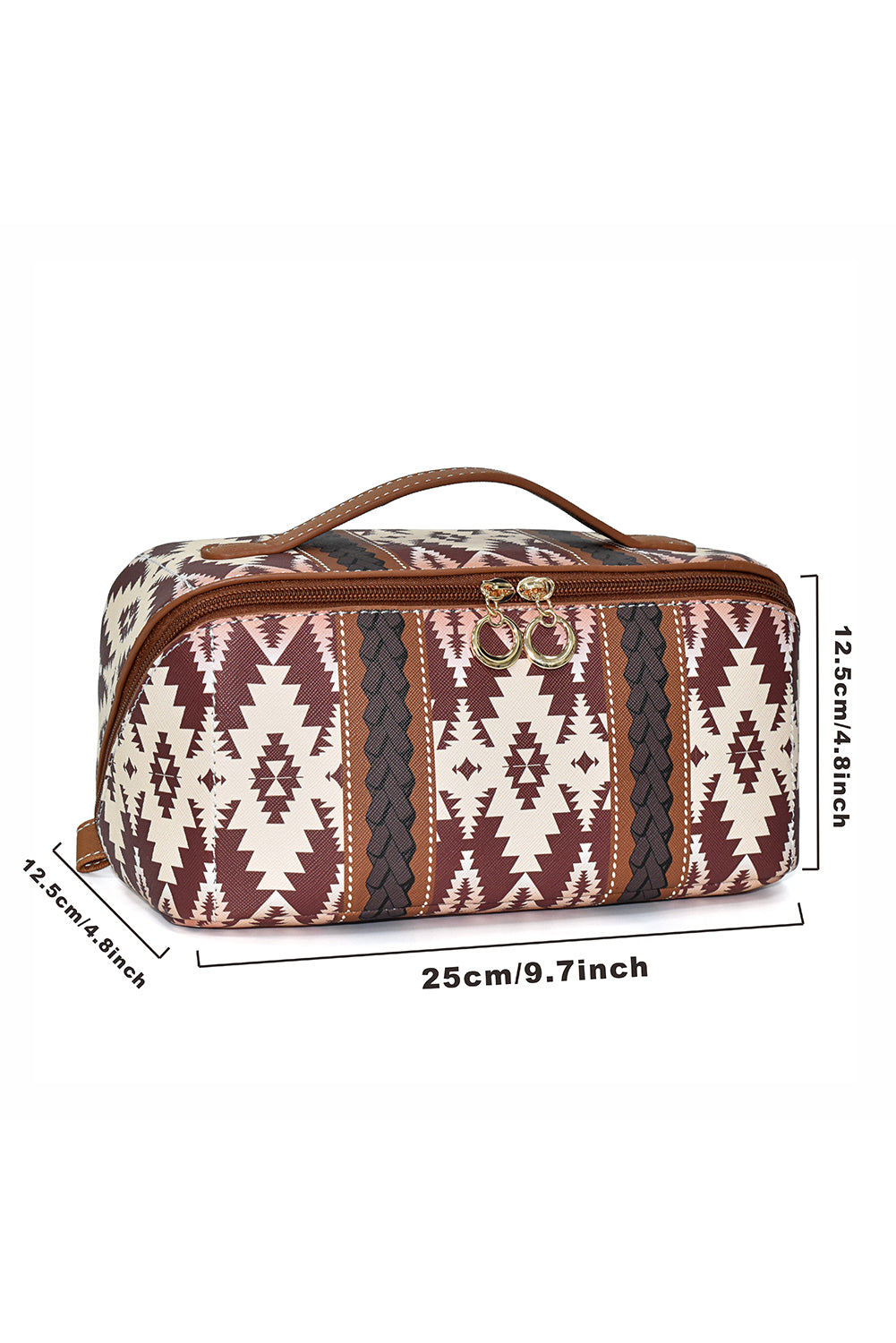 Light French Beige Geometric Braided Print Makeup Bag with Handle