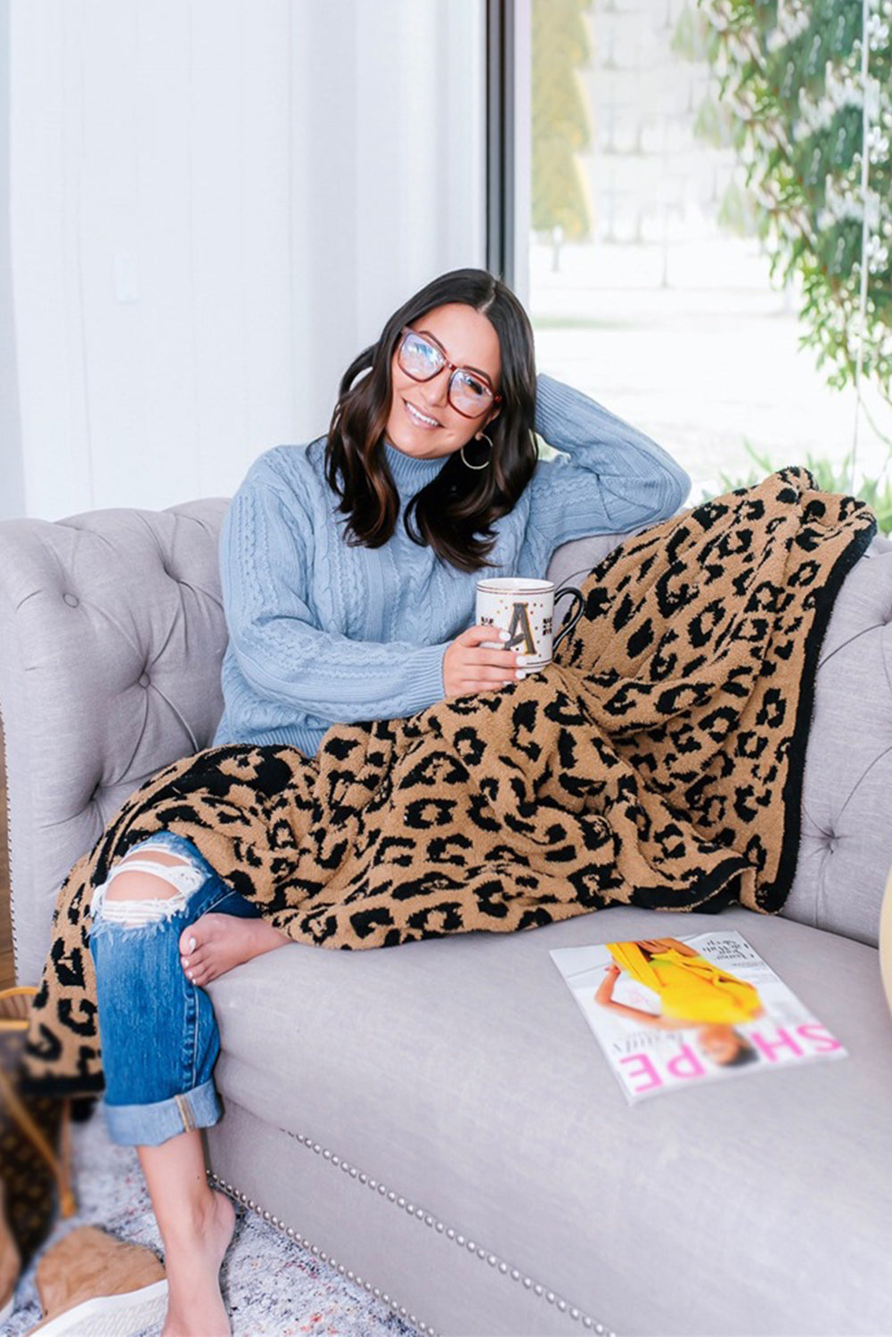 Black Leopard Grain Knitting Blanket