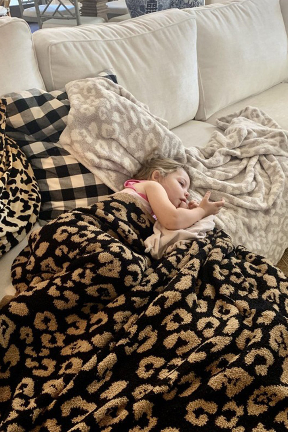 Black Leopard Grain Knitting Blanket
