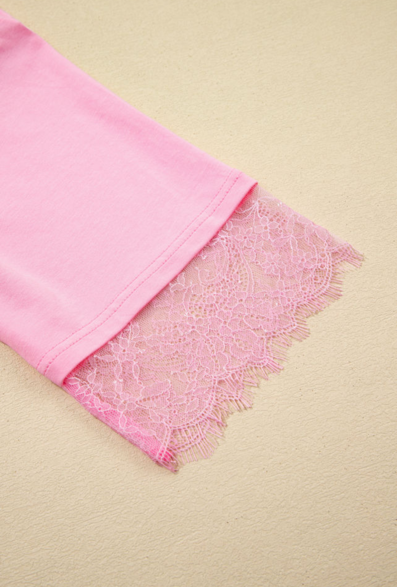 Pink Eyelash Floral Lace Patchwork Half Sleeve Oversize Tee