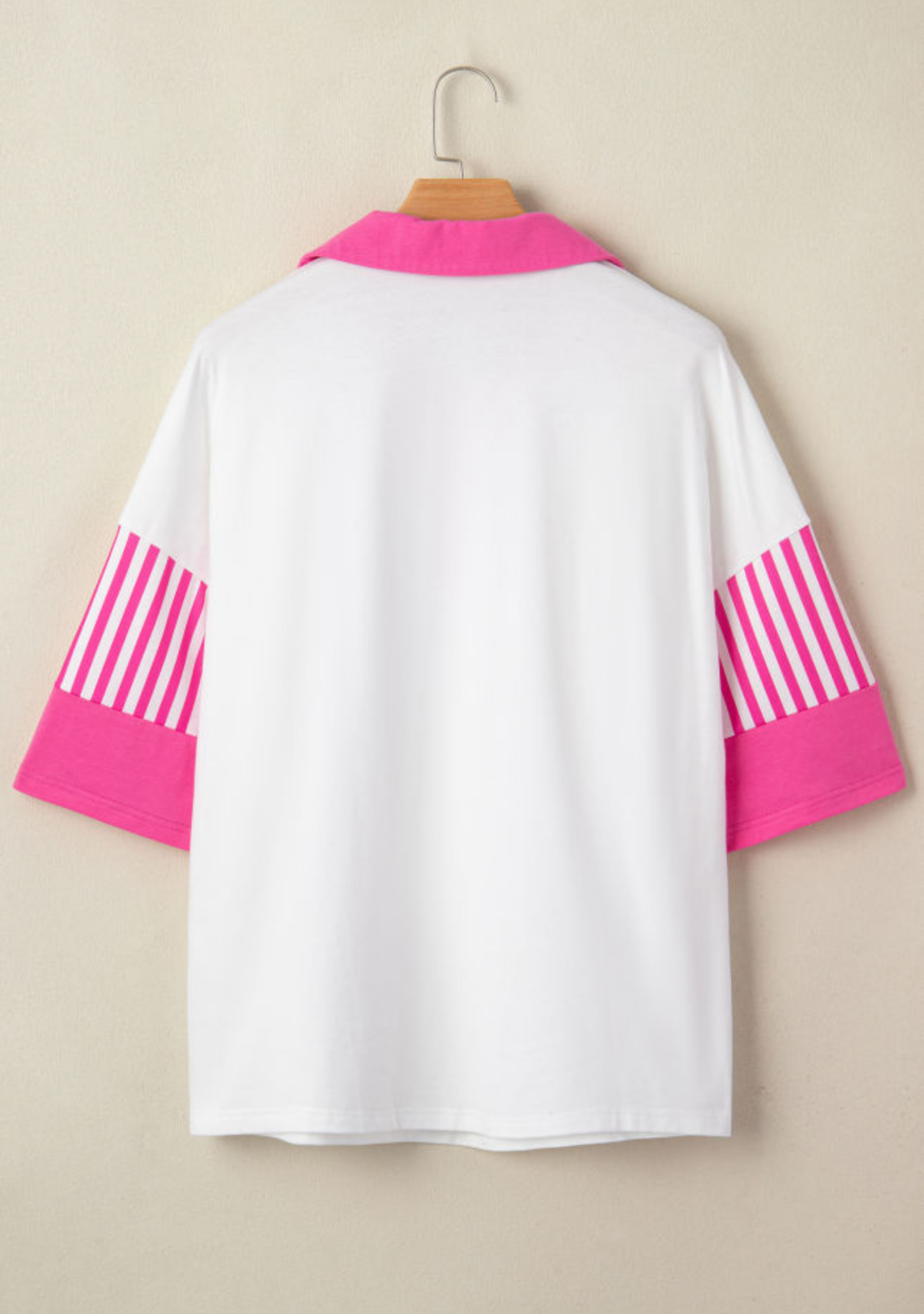 White and Pink striped color block polo