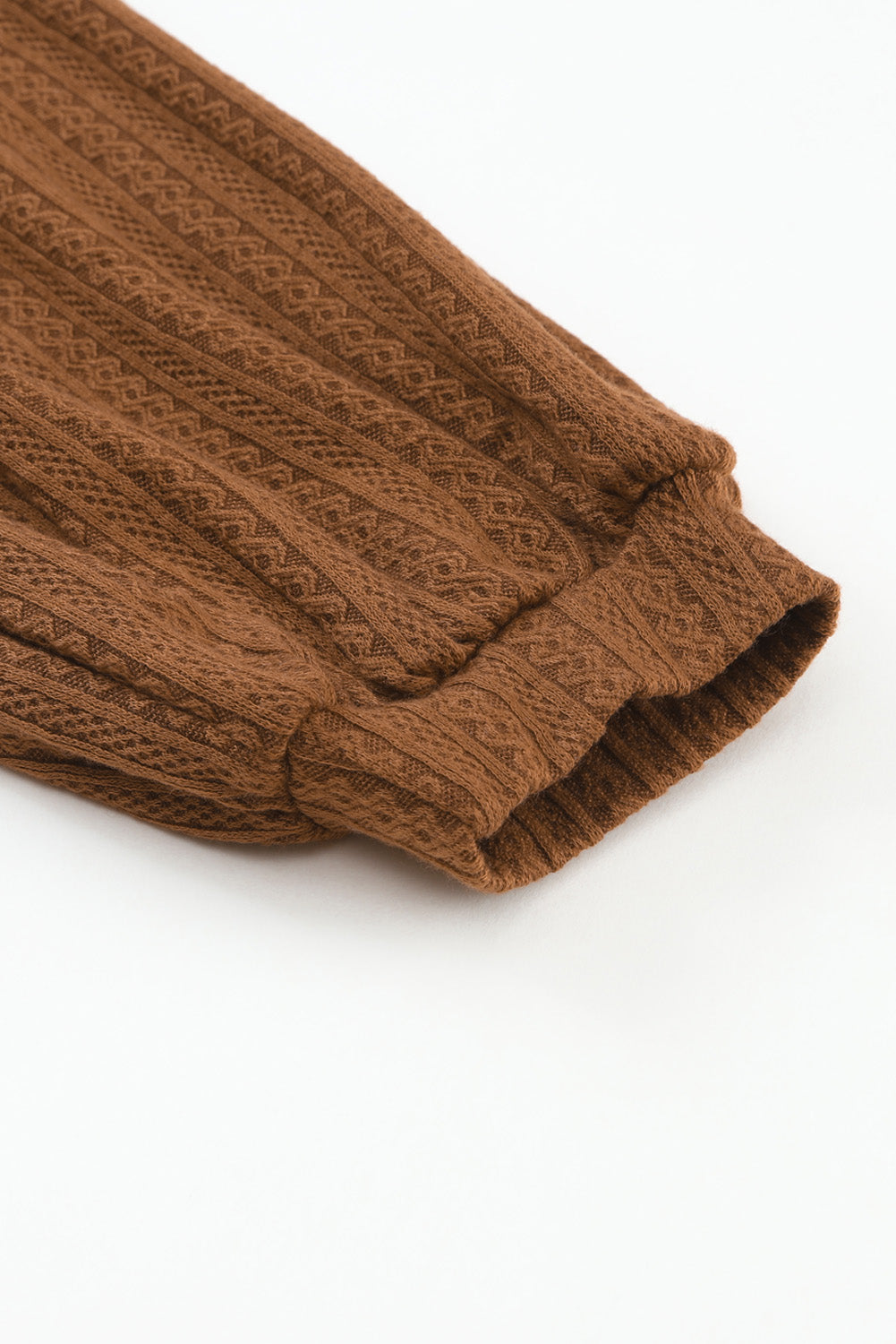 Brown Faux Knit Jacquard Puffy Long Sleeve Top