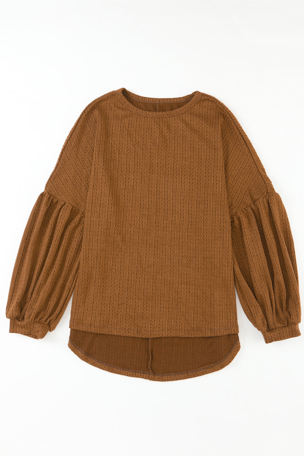 Brown Faux Knit Jacquard Puffy Long Sleeve Top