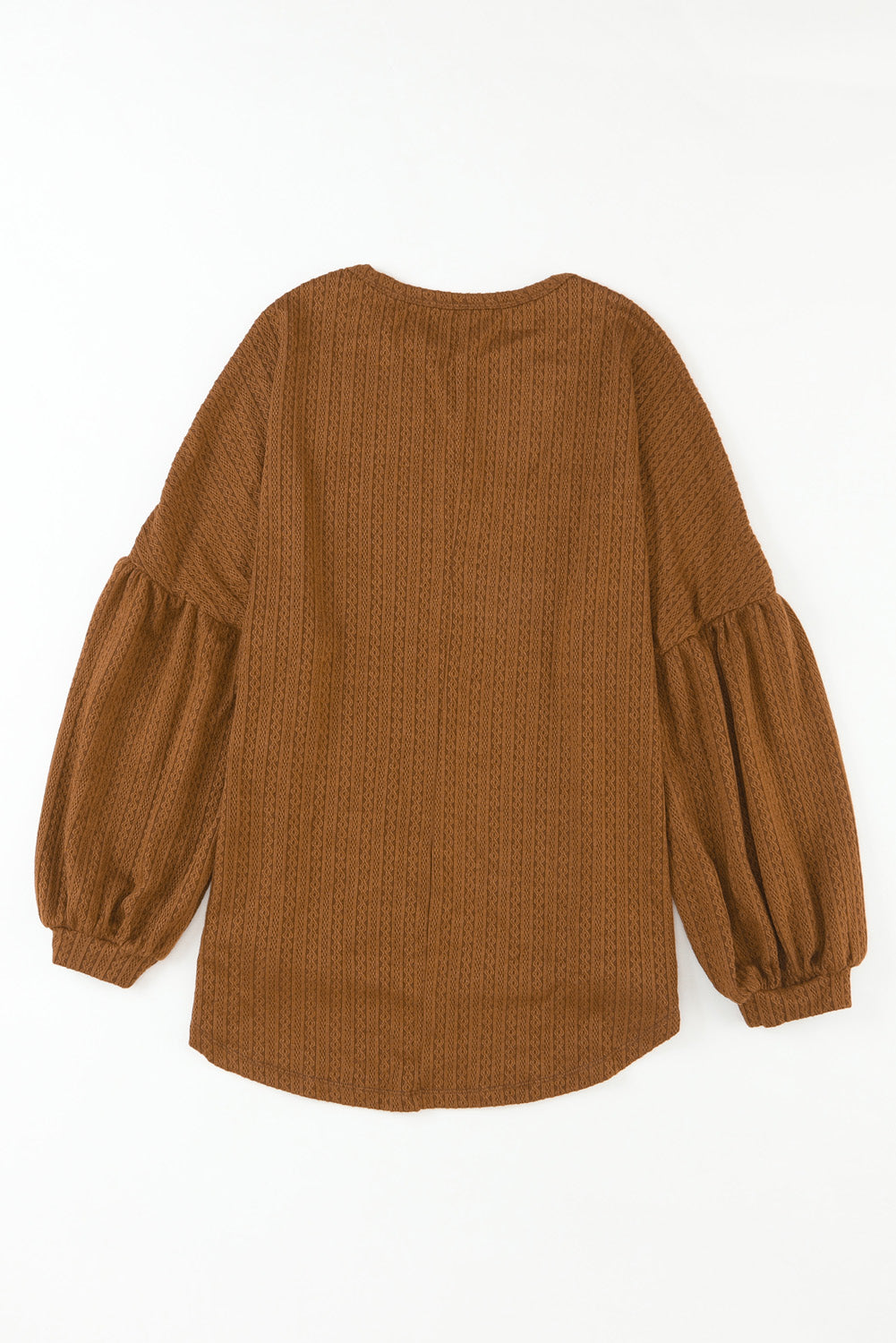 Brown Faux Knit Jacquard Puffy Long Sleeve Top