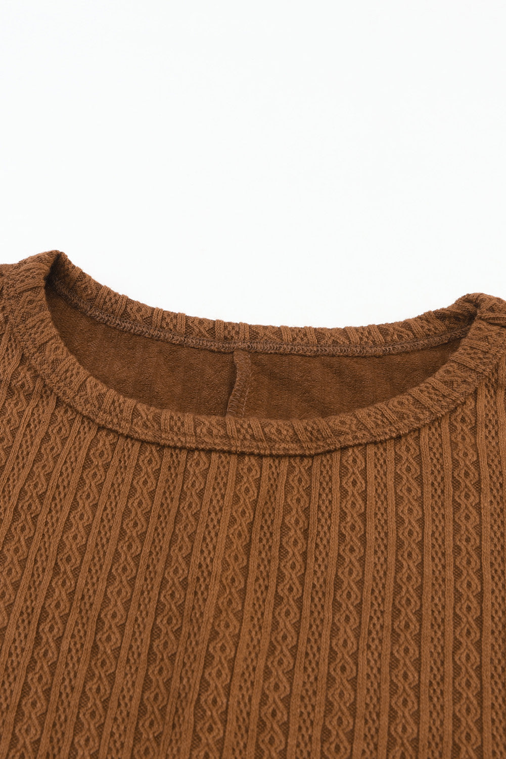 Brown Faux Knit Jacquard Puffy Long Sleeve Top