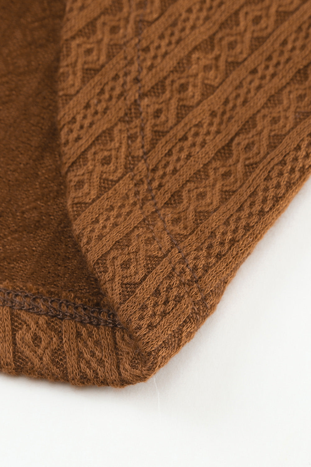 Brown Faux Knit Jacquard Puffy Long Sleeve Top