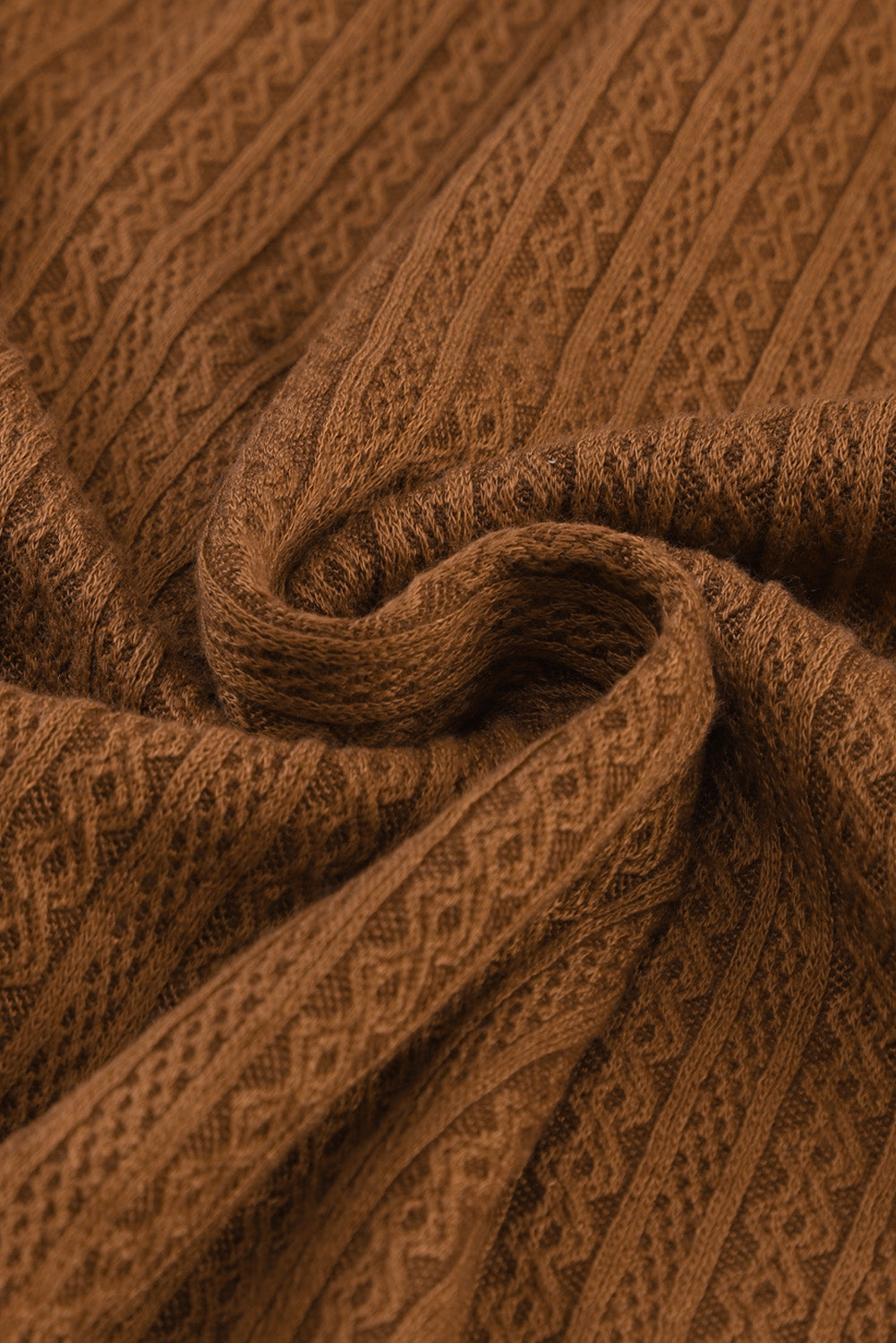 Brown Faux Knit Jacquard Puffy Long Sleeve Top