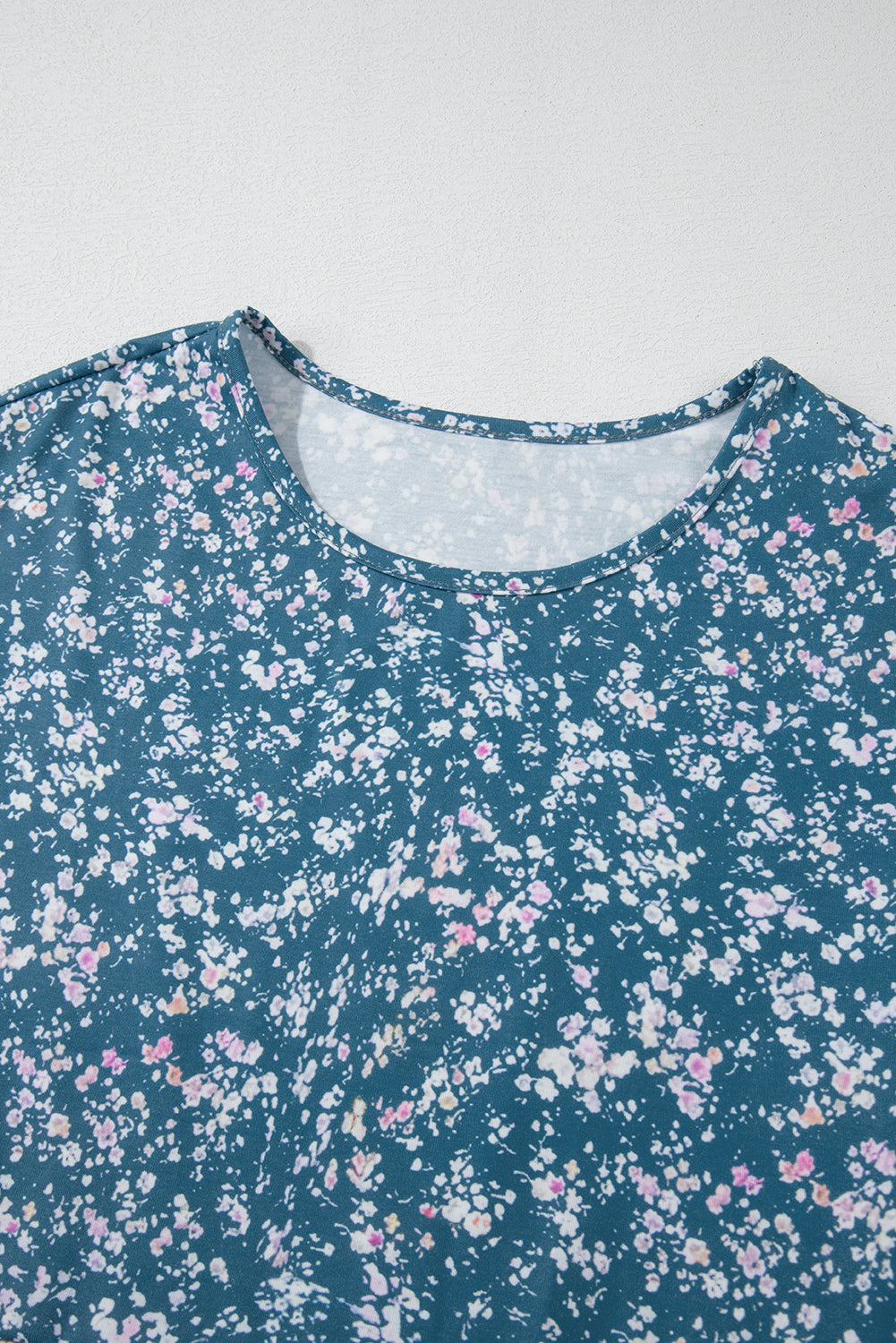 Orange Floral Color Block Patchwork Ruffled Hem Round Neck Blouse