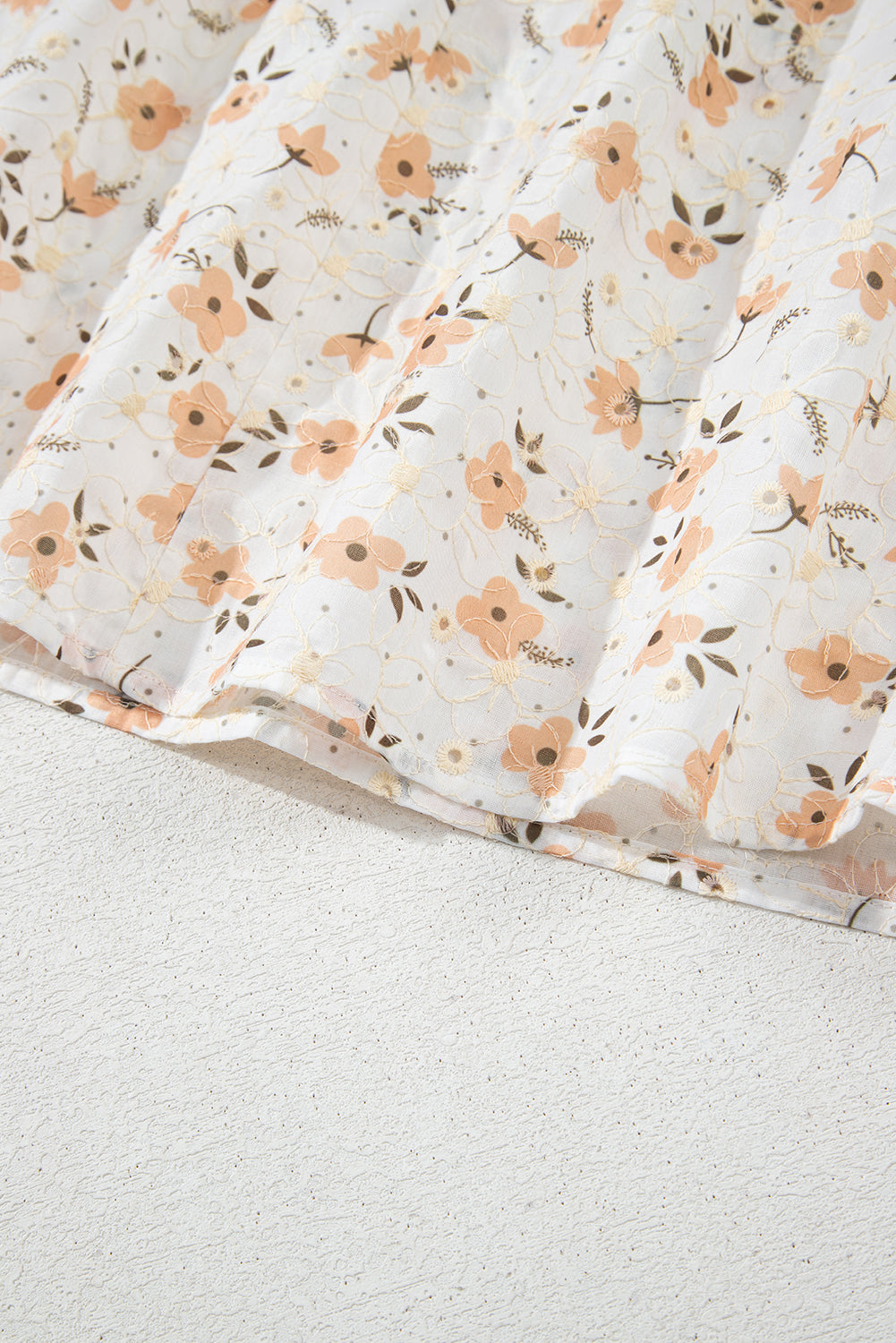 White Floral Eyelet Embroidered Puff Sleeve Notch V Neck Blouse