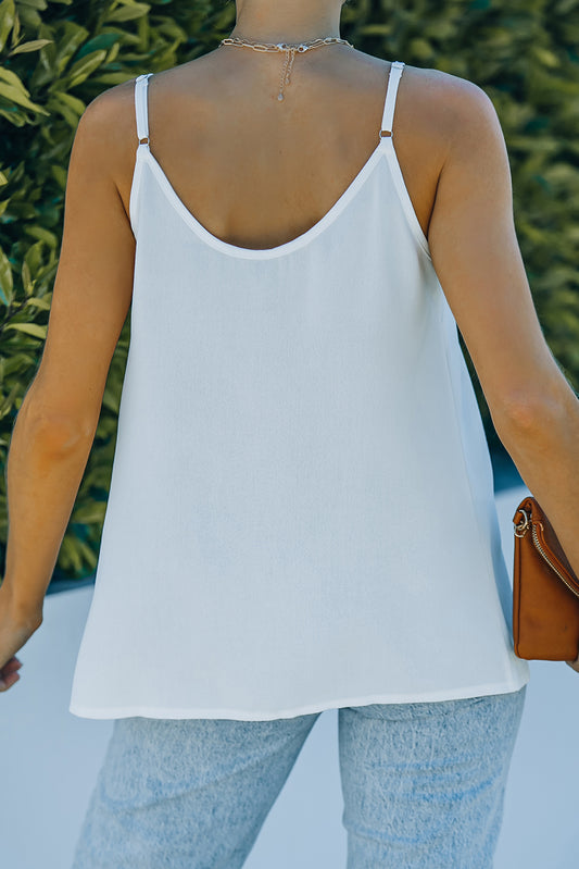White Spaghetti Strap Buttoned Tank Top