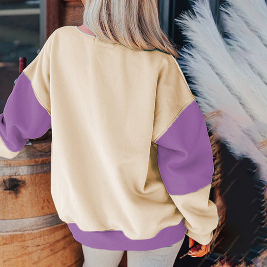 Meadow Mauve Colorblock Patchwork Drop Shoulder Sweatshirt