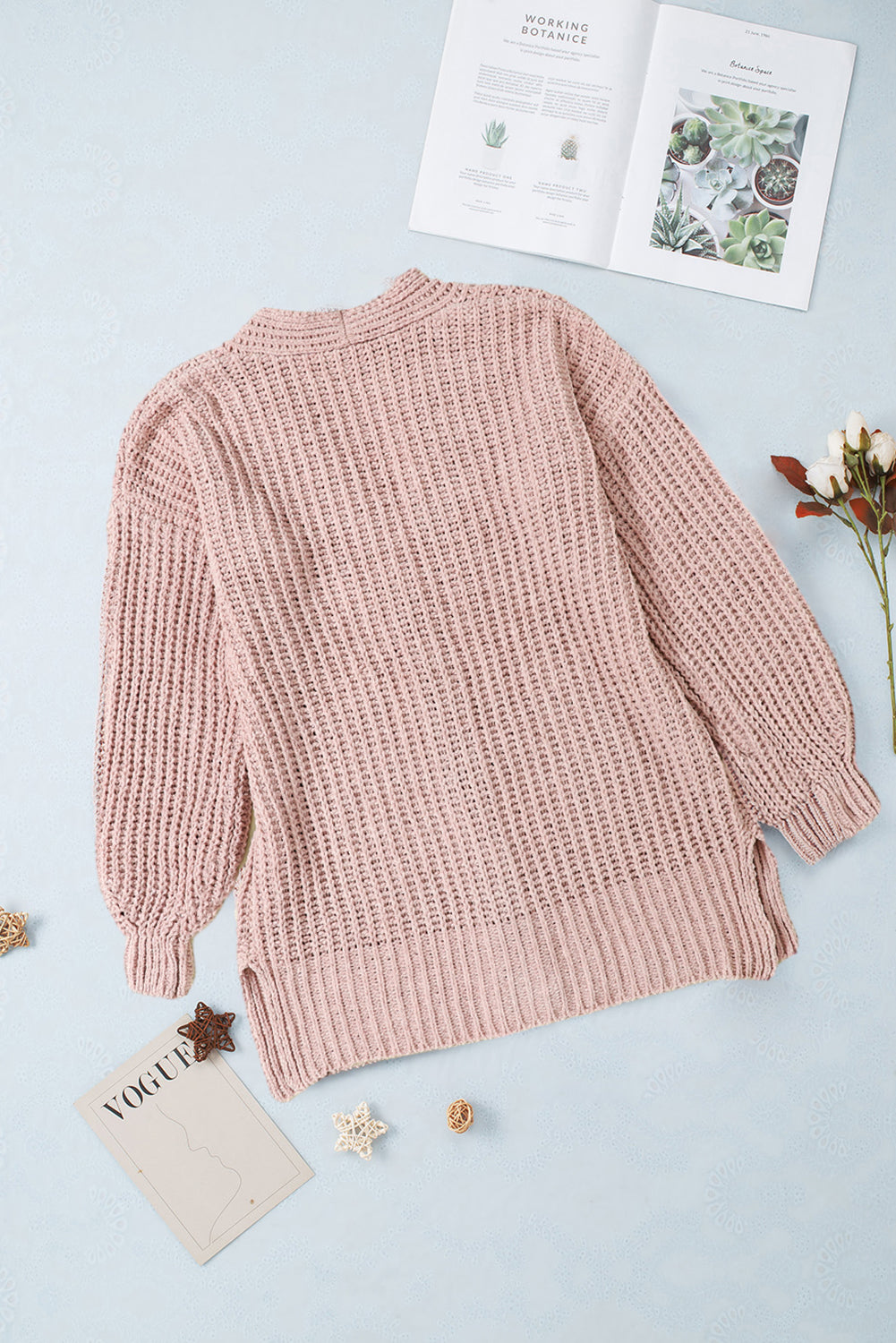 Khaki Buttoned Front Drop Shoulder Knitted Cardigan
