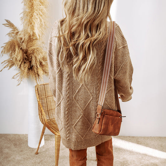 Parchment Cable Knit Drop Shoulder Loose Fit Sweater Dress