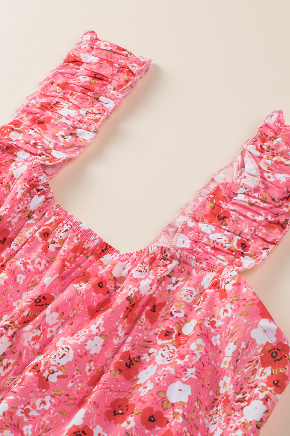 Fiery Red Tiered Ruffled Square Neck Sleeveless Floral Mini Dress