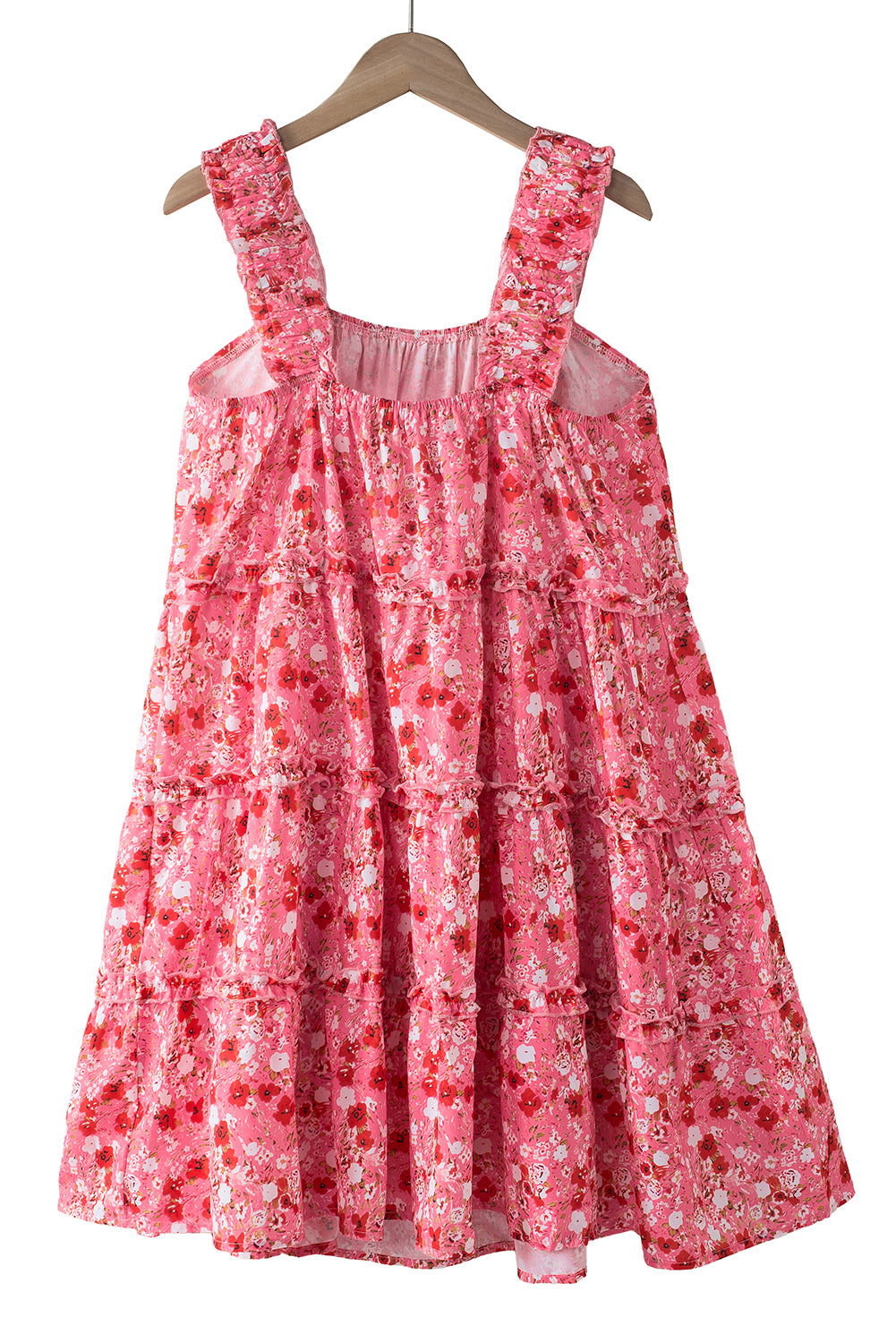Fiery Red Tiered Ruffled Square Neck Sleeveless Floral Mini Dress