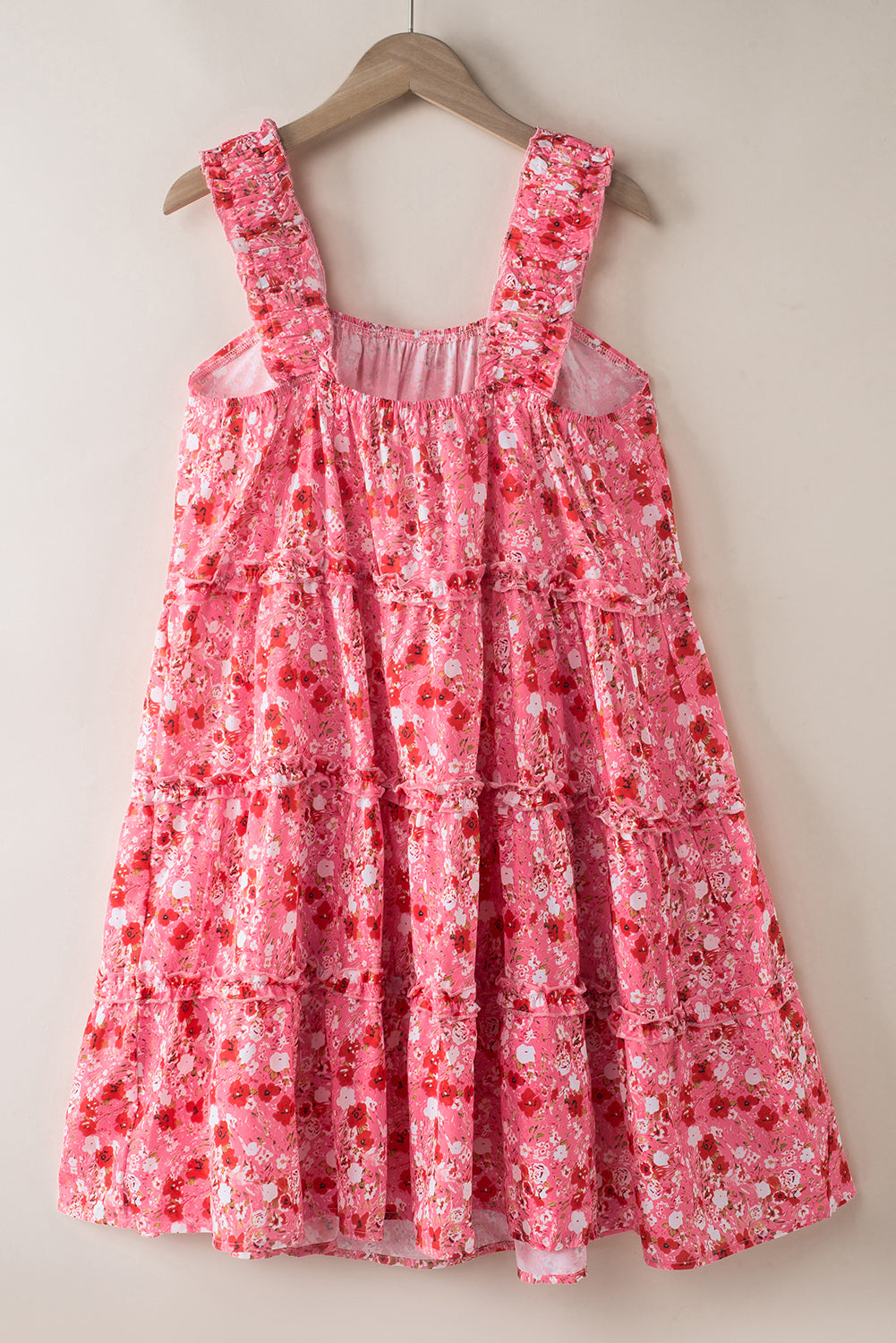 Fiery Red Tiered Ruffled Square Neck Sleeveless Floral Mini Dress
