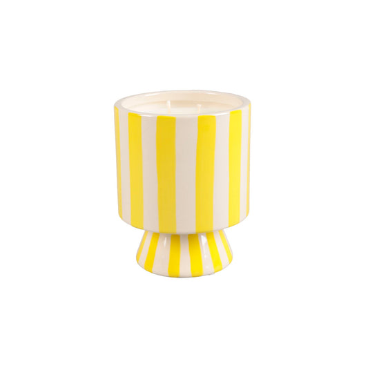 13 oz Yellow Striped Pedestal Candle – Day at the Beach