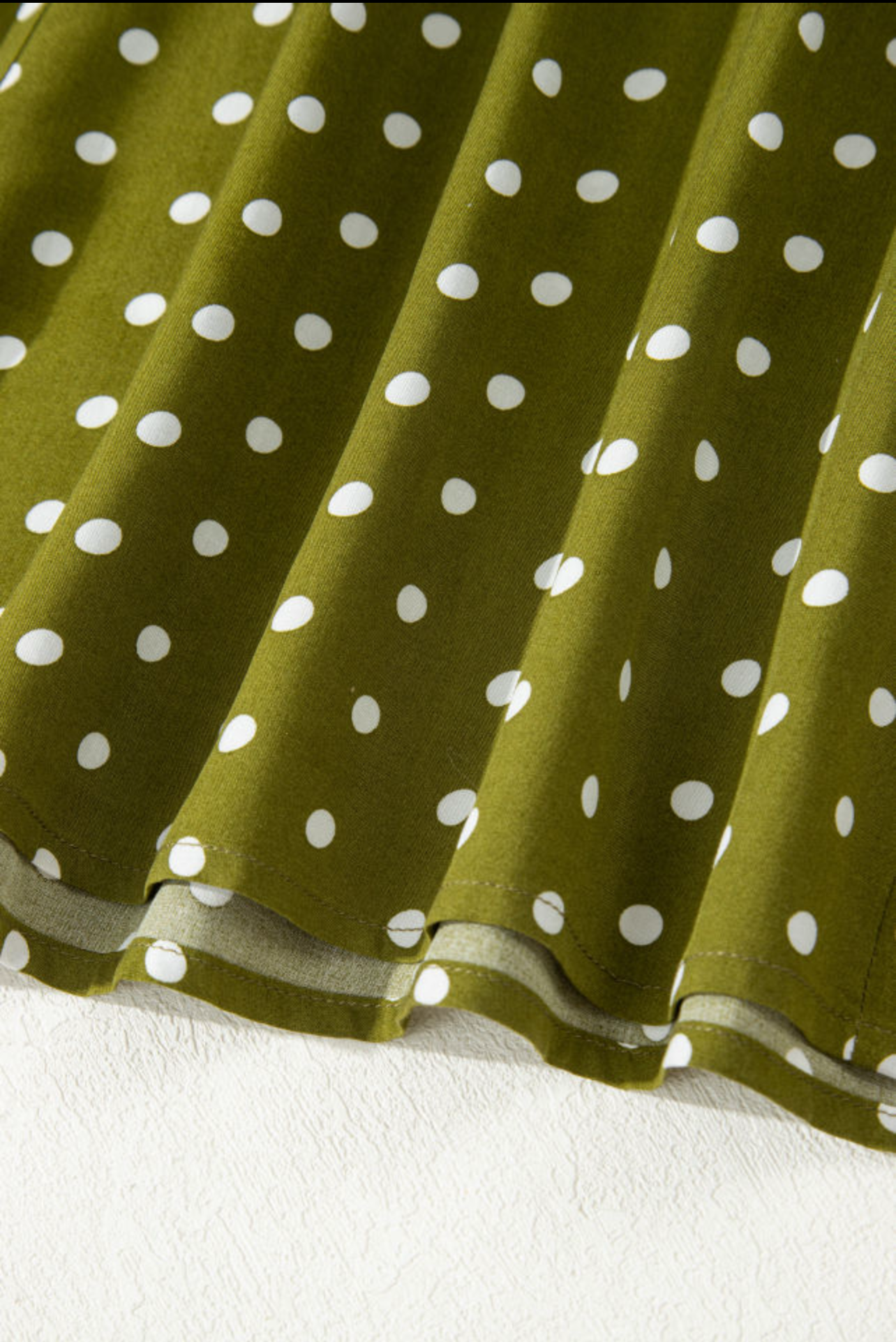 Green Polka Dot Print Lacy Neckline Smocked High Waist Maxi Dress