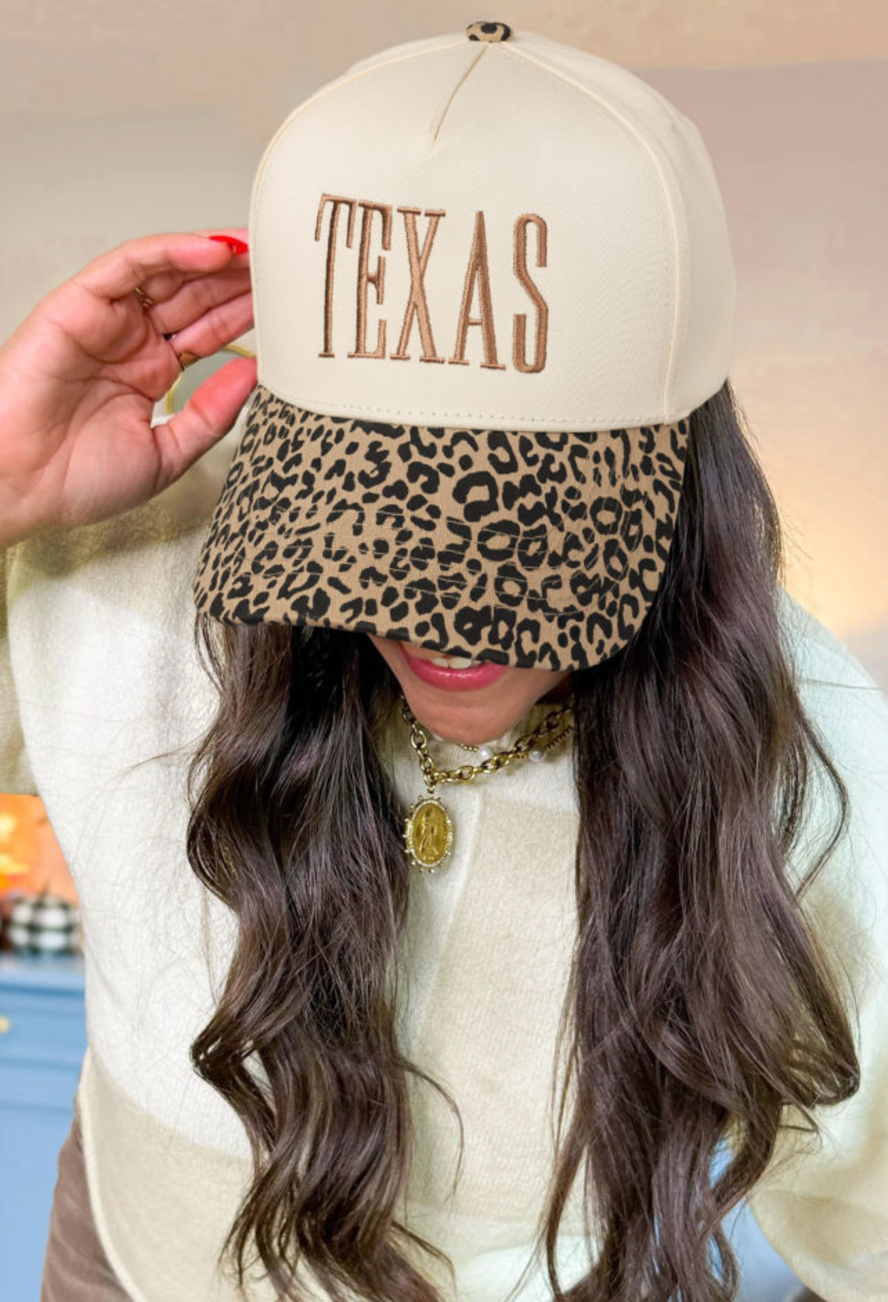 Camel TEXAS Embroidered Leopard Contrast Baseball Cap