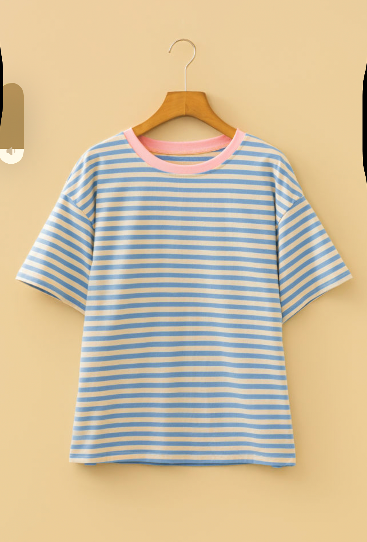 Sky Blue Stripe Contrast Crew Neck Drop Shoulder Loose Tee
