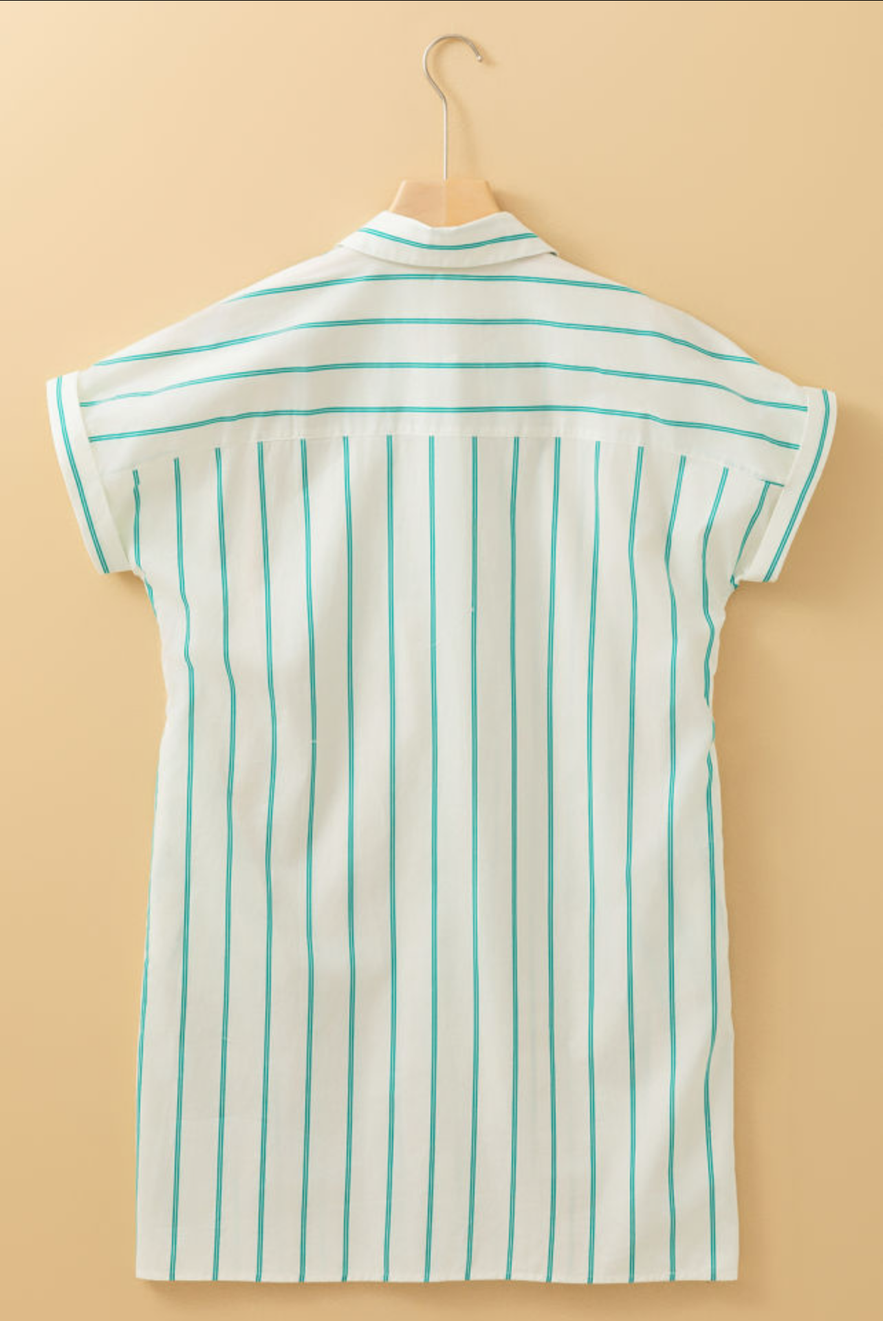 Mint Green striped short sleeve mini shirt dress