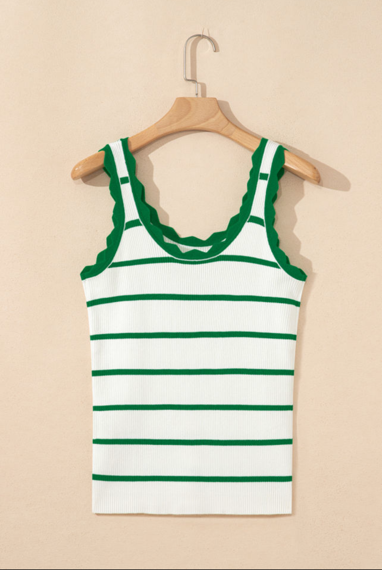 Bright green striped scalloped sleeveless top