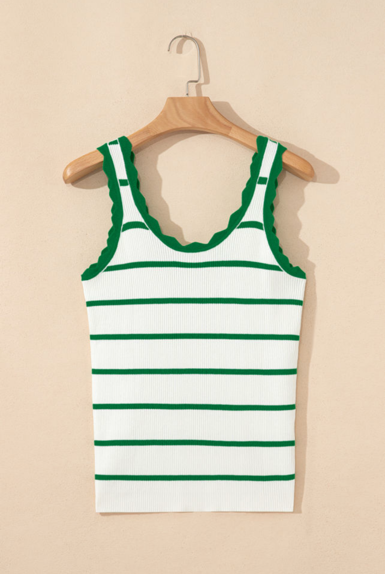 Bright green striped scalloped sleeveless top