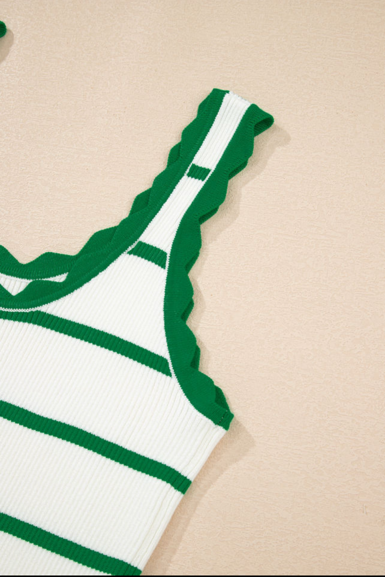 Bright green striped scalloped sleeveless top