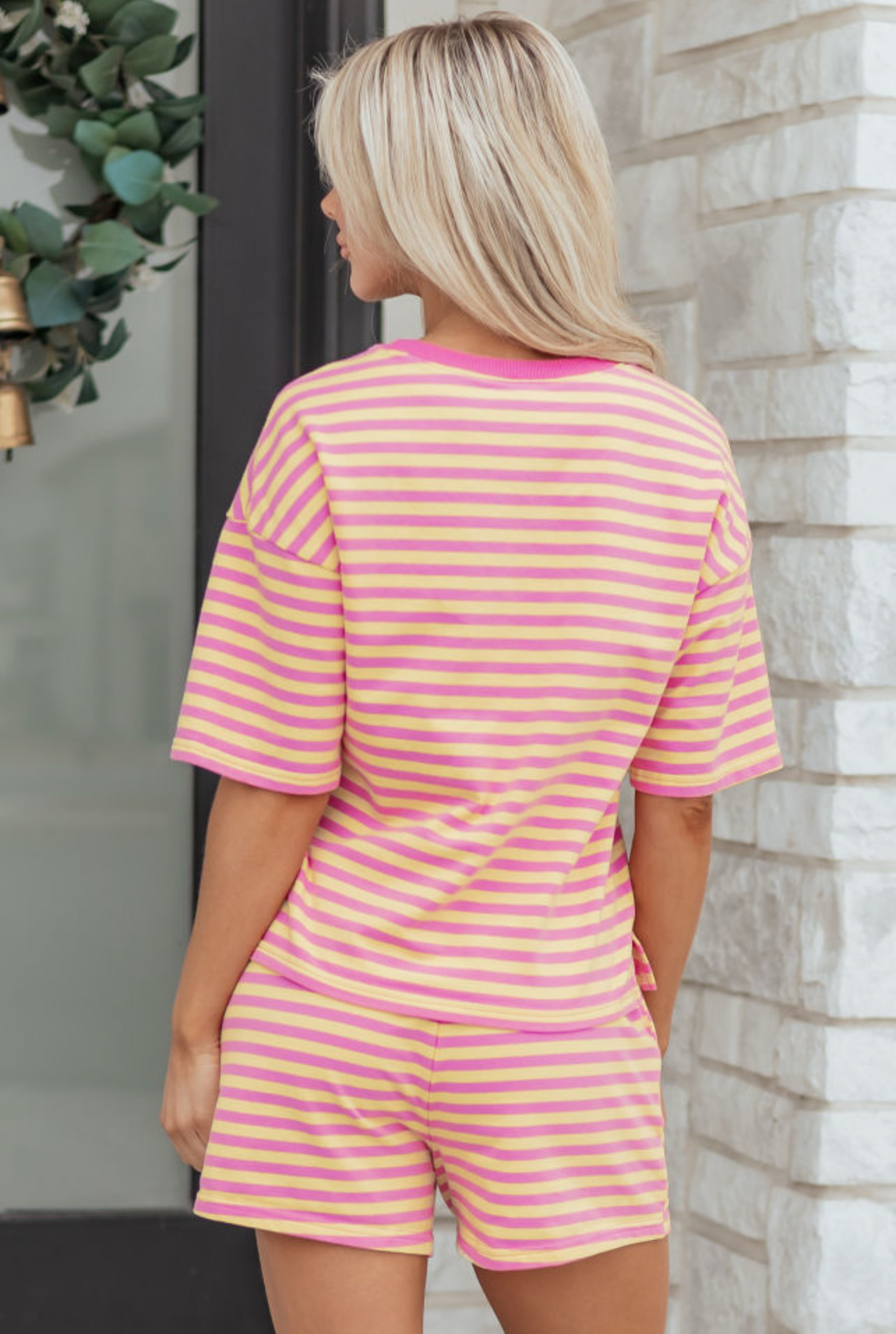Rose striped terry short set