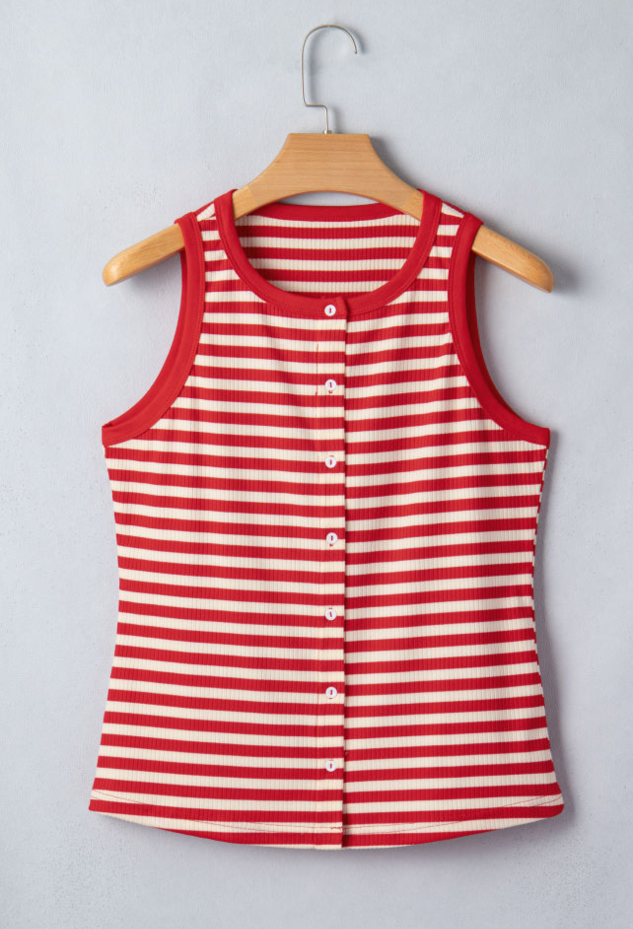 Red stripe button ribbed knit tank