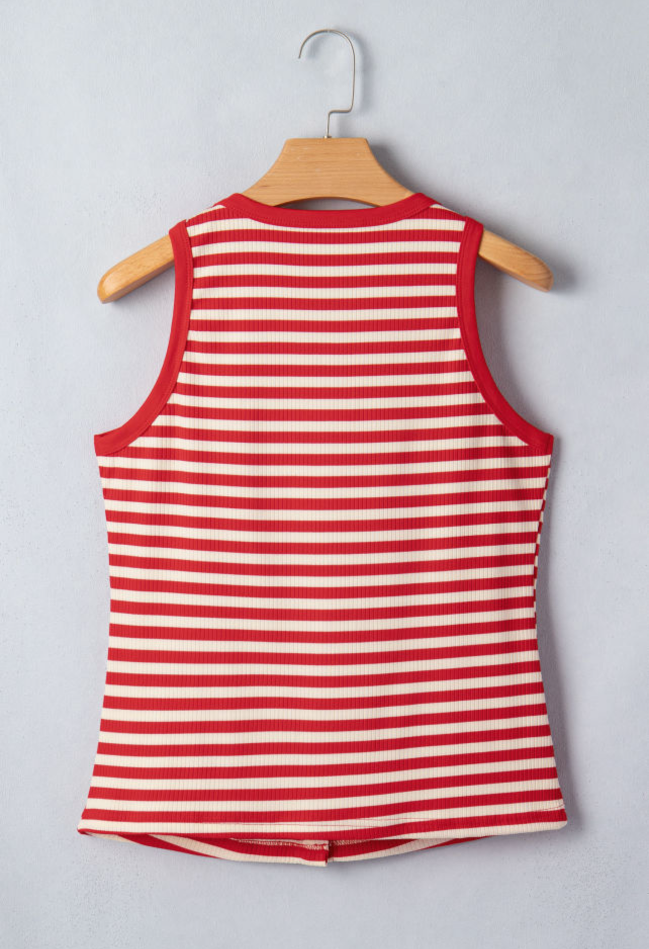 Red stripe button ribbed knit tank