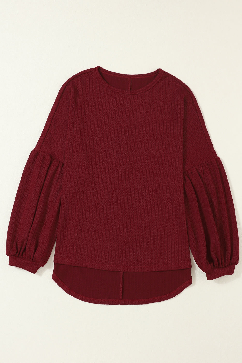 Red Faux Knit Jacquard Puffy Long Sleeve Top