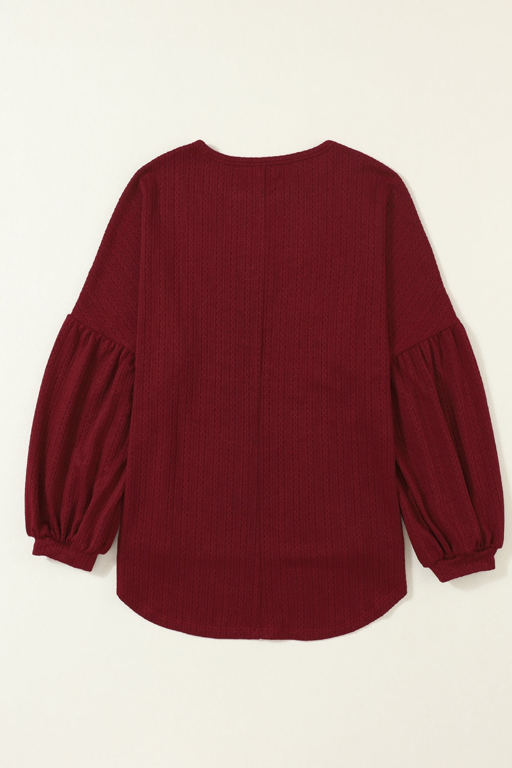 Red Faux Knit Jacquard Puffy Long Sleeve Top