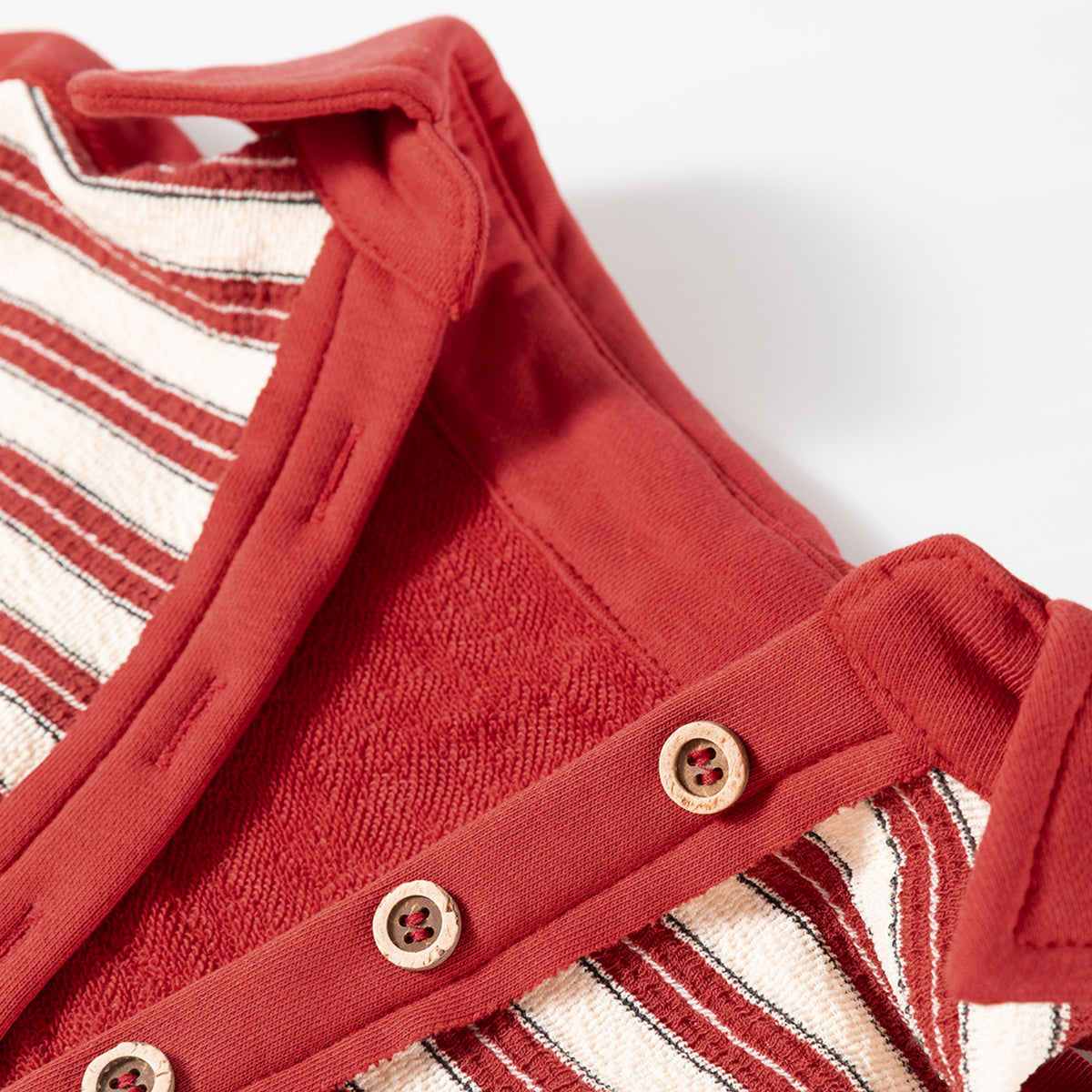 Red Stripe Buttoned V Neck Collared Drop Shoulder Top