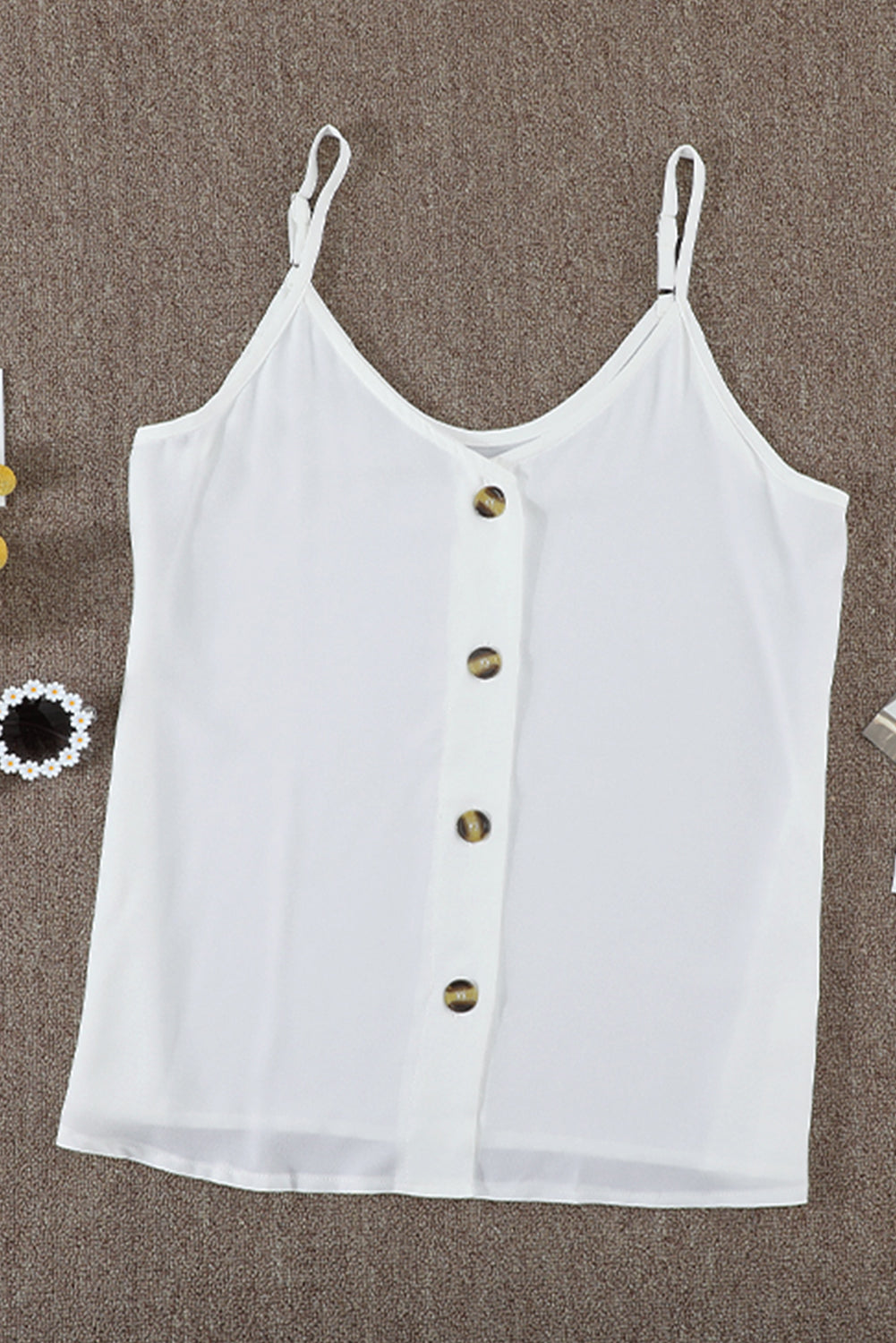 White Spaghetti Strap Buttoned Tank Top