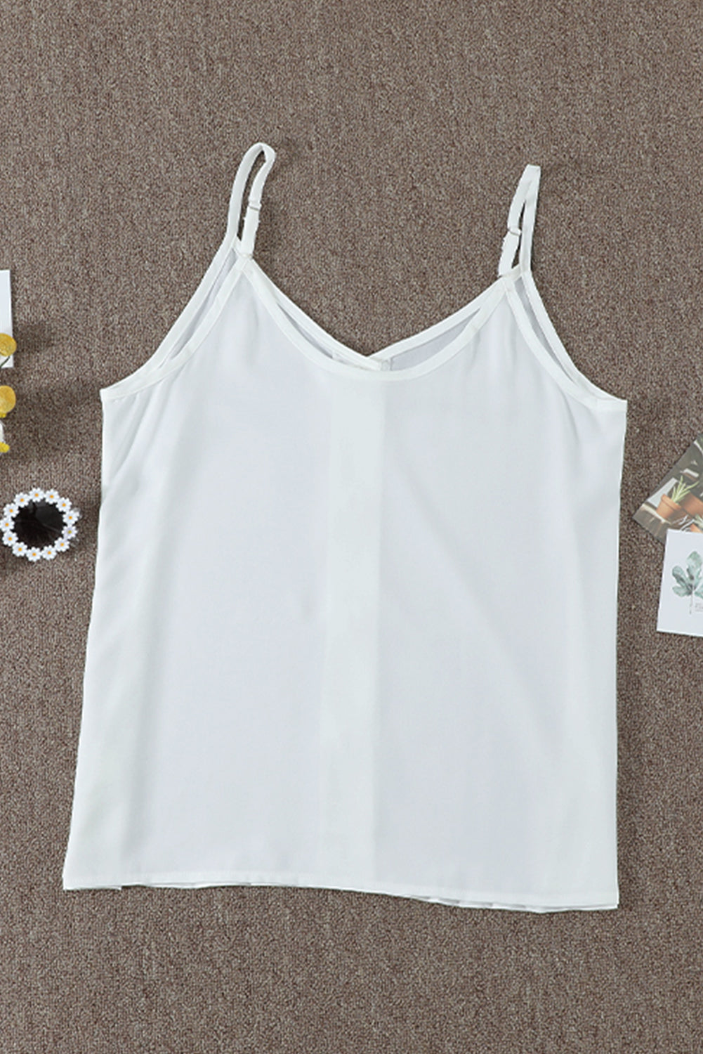 White Spaghetti Strap Buttoned Tank Top