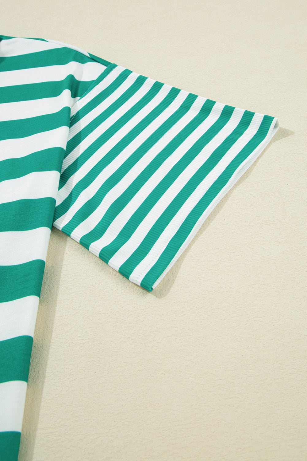 Green Stripe Colorblock Collar Half Buttons T Shirt