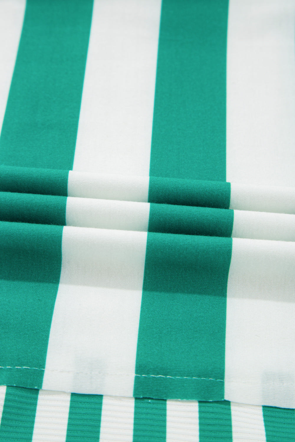 Green Stripe Colorblock Collar Half Buttons T Shirt