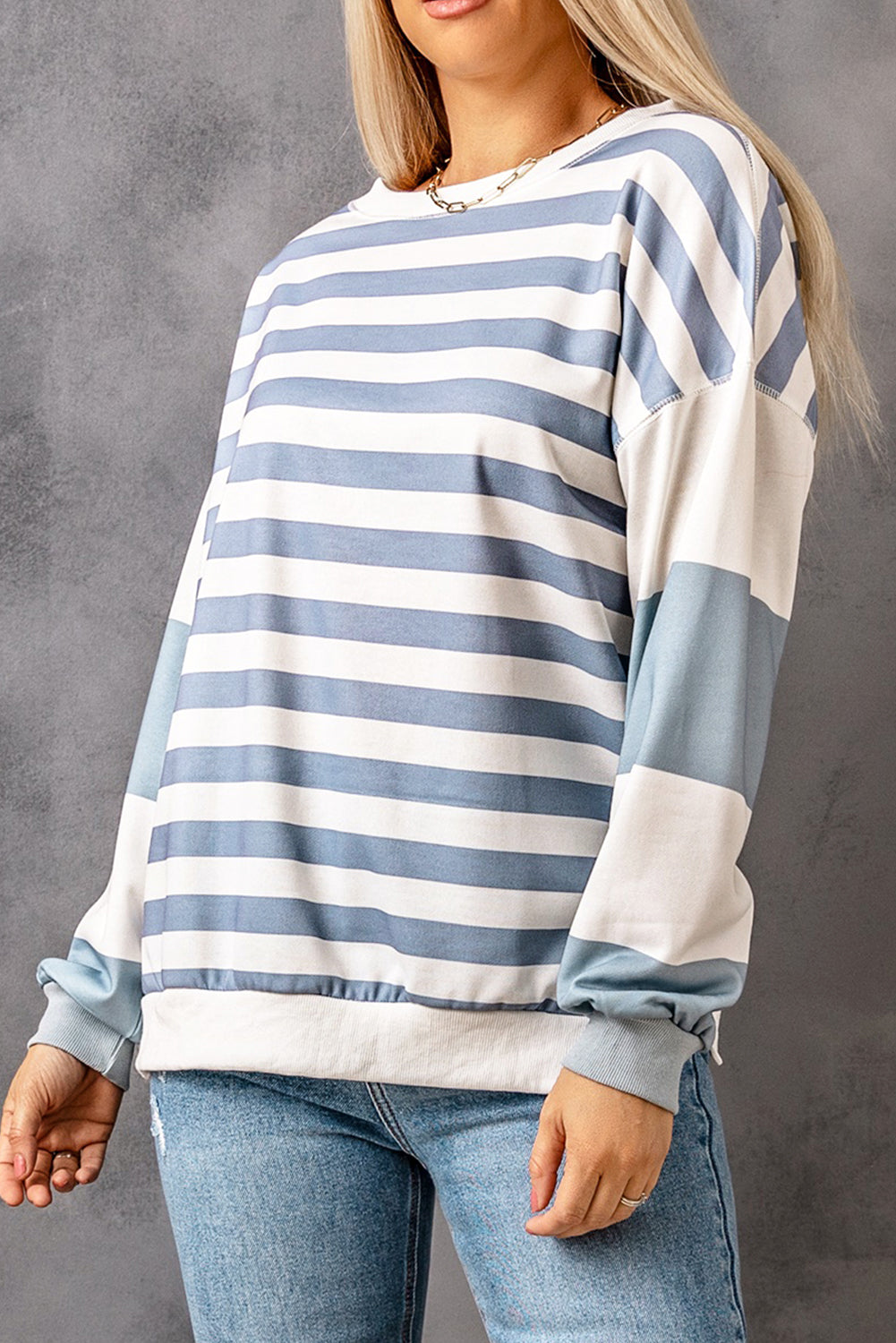 Stripe Drop Shoulder Striped Pullover Sweatshirt