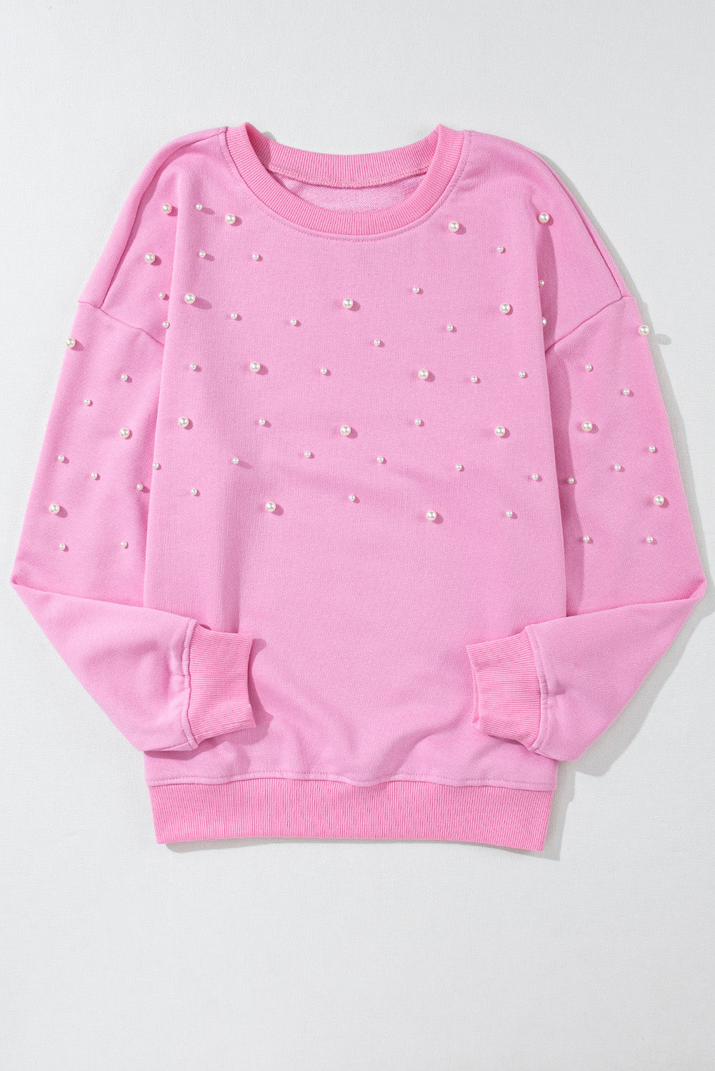 Bonbon Pearl Detail Ribbed Crew Neck Sweatshirt