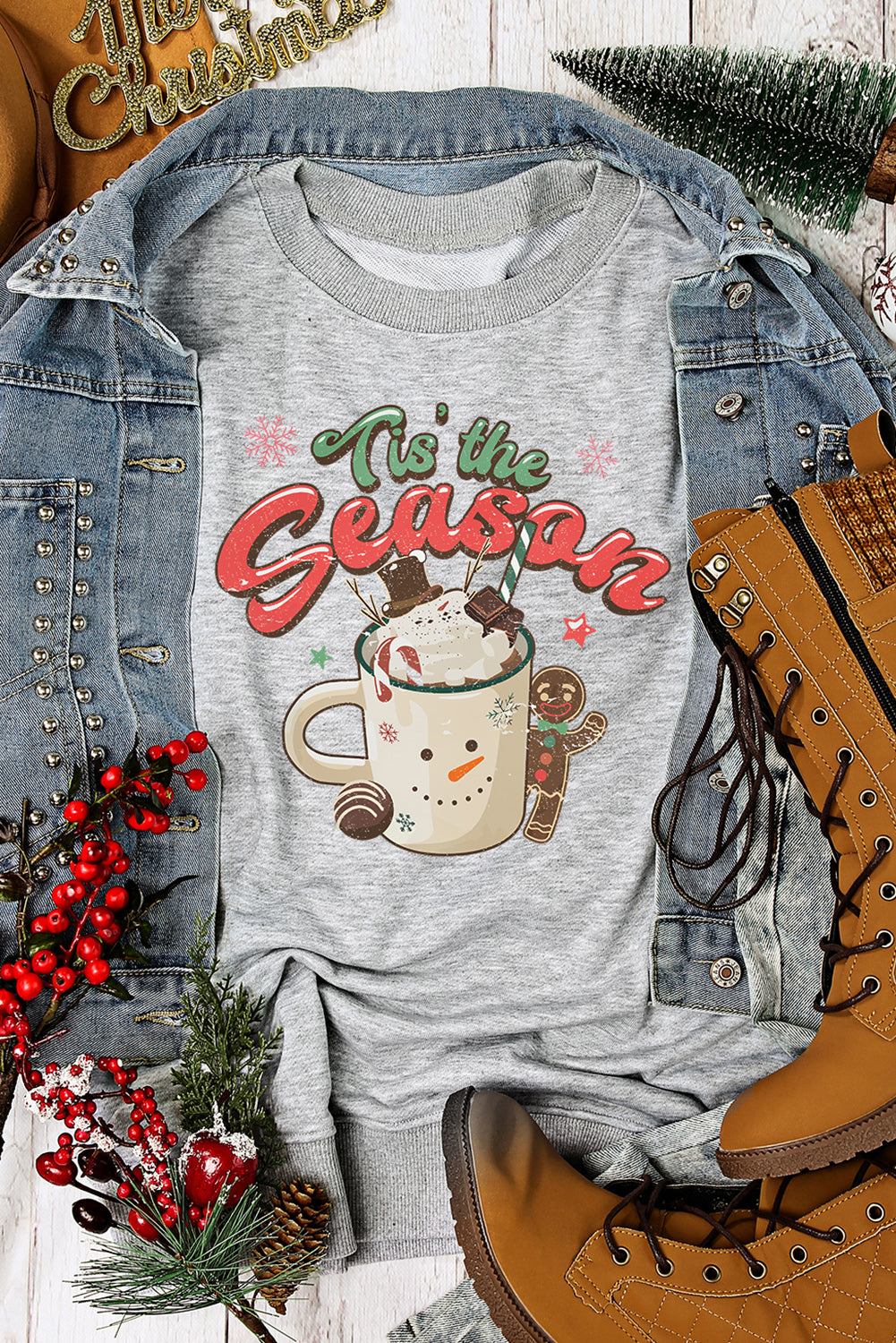 Gray Tis The Season Christmas Sweatshirt