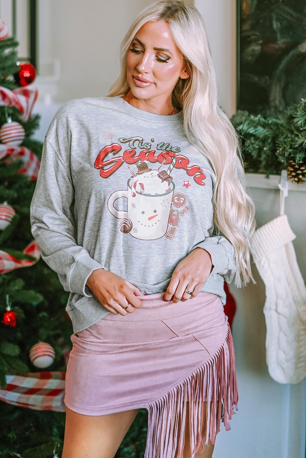 Gray Tis The Season Christmas Sweatshirt