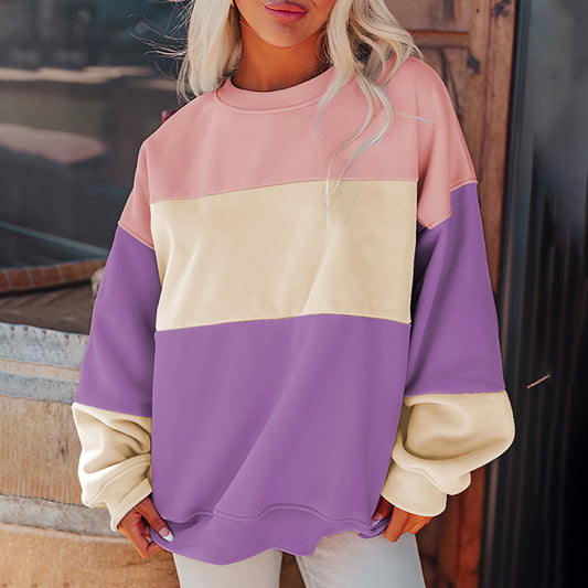 Meadow Mauve Colorblock Patchwork Drop Shoulder Sweatshirt