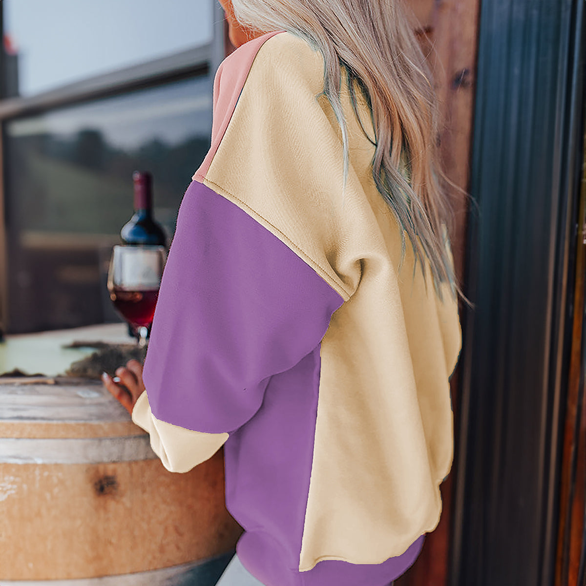 Meadow Mauve Colorblock Patchwork Drop Shoulder Sweatshirt