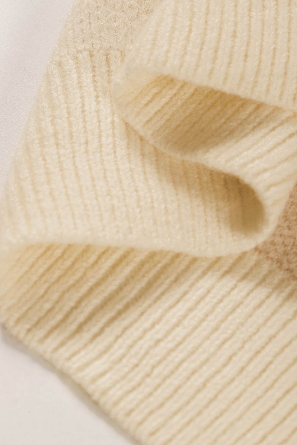Khaki Geometric Pattern Ribbed Trim High Neck Sweater