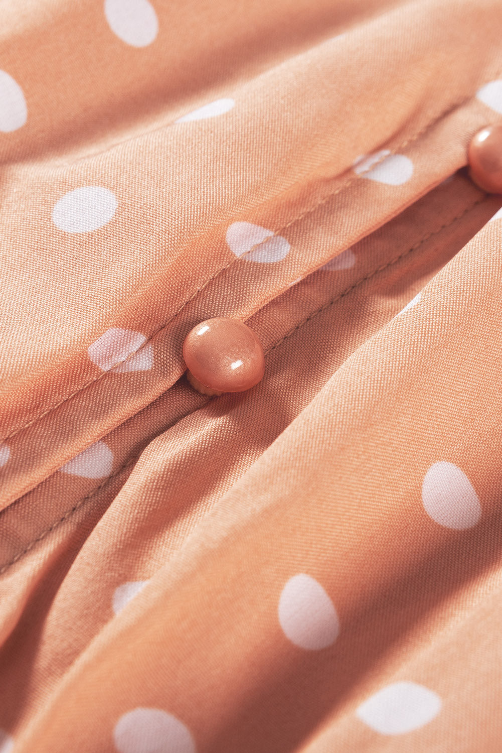 Apricot Button Polka Dot High Slit Ruffled Midi Dress