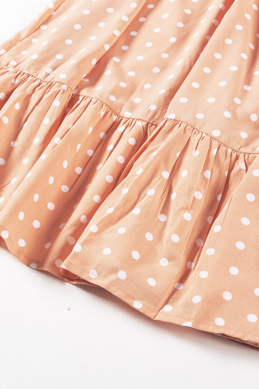 Apricot Button Polka Dot High Slit Ruffled Midi Dress