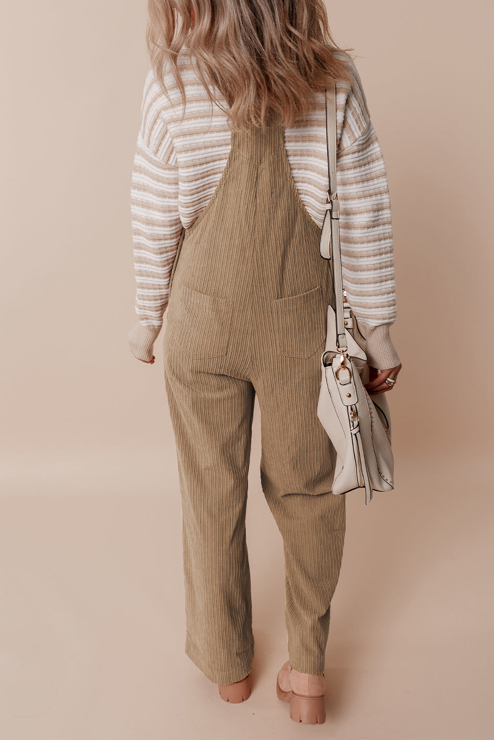 Khaki Morn Solid Pocketed Loose Fit Corduroy Overall