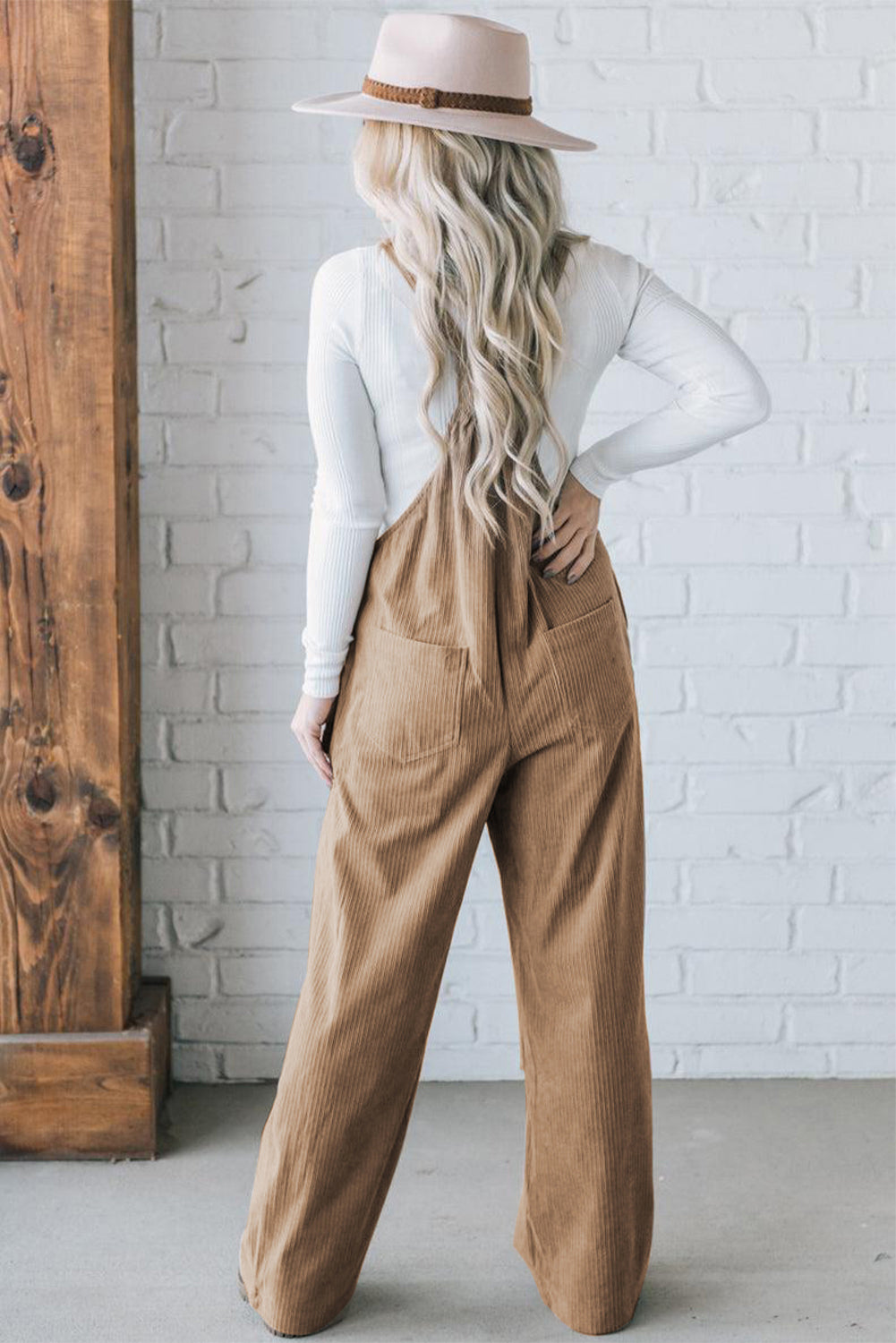 Khaki Morn Solid Pocketed Loose Fit Corduroy Overall